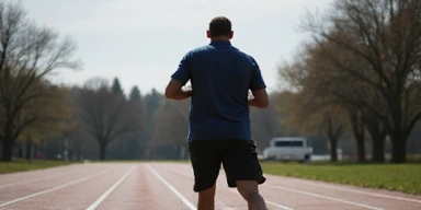 Férfi futás közben, kissé nehézkesen